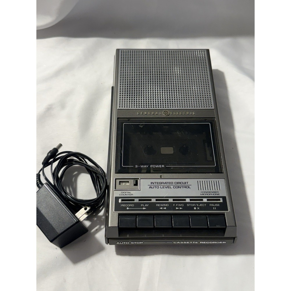 Vintage GE 3-5159B Portable Cassette Recorder Player Tested Working w/ Adapter